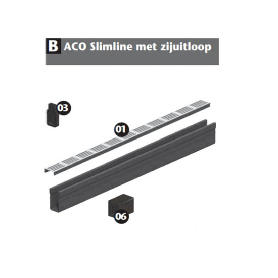 ACO Slim-Line eindplaat met zij-uitloop 50 mm