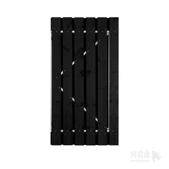 poort compleet Grenen zwart incl. zwart frame, zwarte duimen, zwart slot 100x195 cm